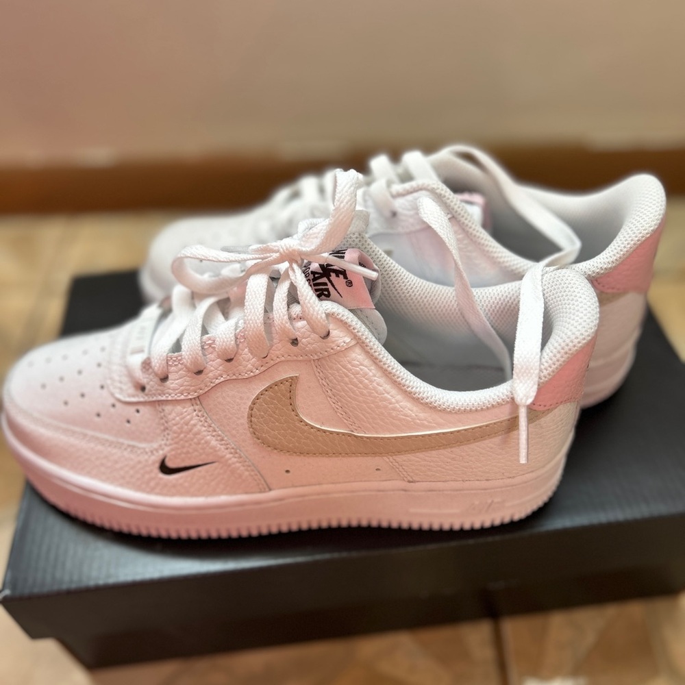 Nike White and Light Pink Air Force 1 Sneakers